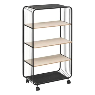 Afbeelding van 5Five Trolley Metaal met hout 55x28x97cm Zwart