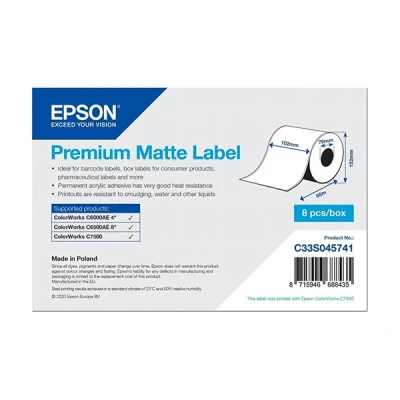 Image de Epson Premium Mat adhésif permanent en acrylique Rouleau (10,2 cm x 60 m) 8 rouleau(x) étiquettes continues pour ColorWorks CW C6000Ae, C6500Ae, C6500Pe, TM C7500, C7500G