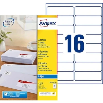 Afbeelding van AVERY 240 zelfklevende witte adreslabels Formaat 99,1 x 33,9 mm Inkjet Print