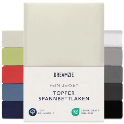 Afbeelding van Dreamzie Hoeslaken, 90 x 200 cm 100 cm, jersey 100% katoen, matrashoogte tot 15 hypoallergeen, Oeko Tex, beige