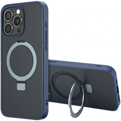 Afbeelding van Accezz Hoesje Geschikt voor iPhone 15 Pro Max Ring Stand Backcover MagSafe blauw