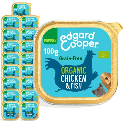 Afbeelding van 17x Edgard &amp; Cooper Kuipje Vers Vlees Puppy Hondenvoer Bio Kip Vis 100 gr