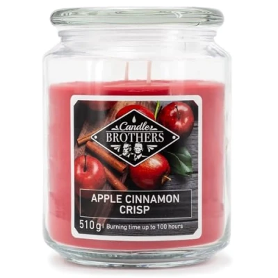 Afbeelding van Candle Brothers Grote geurkaars in glas, geurkaars, appel, kaneel, lange brandduur (100 uur), met meerdere lonten, rood