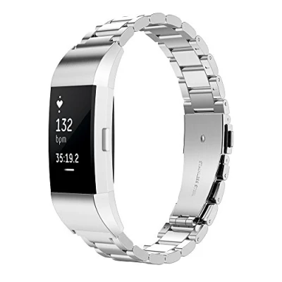 Afbeelding van Simpeak Armband compatibel met Fitbit Charge 2 (5,5 8,1 inch), reservearmband van roestvrij staal, polsband, reservebandjes, fitness, zilver