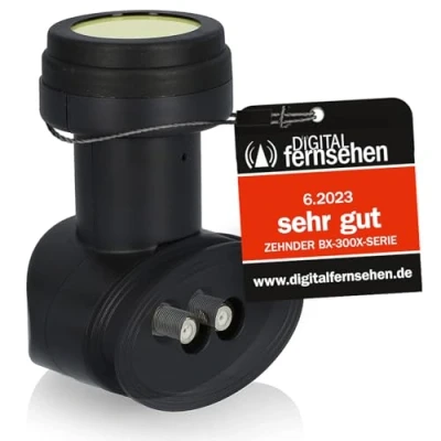 Afbeelding van Zehnder LNB Twin BX 3002 met uv bescherming Sun Protect en weerbestendige kap, 2 deelnemers, 40 mm voeding, 4K Ultra HD, Satelliet LNB, digitaal, weg, 4G 5G LTE afscherming