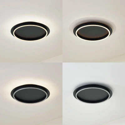 Afbeelding van Lindby LED plafondlamp Kunis, zwart, kunststof, Ø 46 cm
