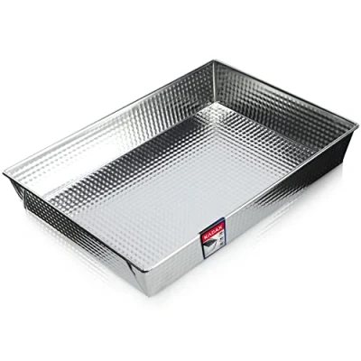 Afbeelding van KADAX Rechthoekige bakvorm in 3 maten, met hoge metalen randen voor cake, toast, cheesecake, brownie, onderhoudsvriendelijk, warmteverdeling (36 x 25,5 cm, zilver)