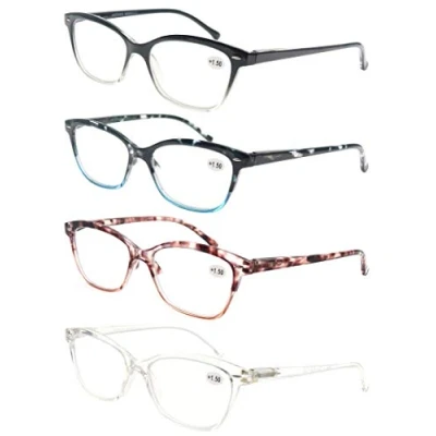 Afbeelding van MODFANS 3 stuks leesbril voor dames, bril met veertakken, licht, comfortabel, scherp zicht, ronde vergrootbril, modieuze stijl, 4 melange kleuren