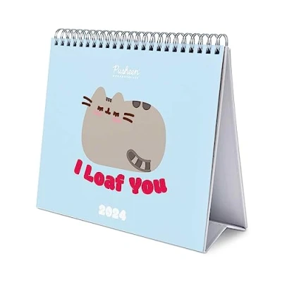Afbeelding van Grupo Erik Pusheen bureaukalender 2024 20 x 18 cm, maandkalender in het Frans met harde standaard, officieel gelicentieerd, FSC gecertificeerd
