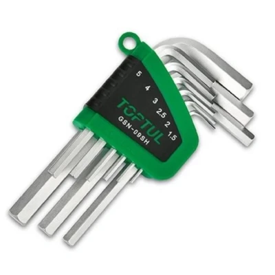 Afbeelding van TOPTUL GSN 09SH Haakse schroevendraaierset 1.5, 2, 2.5, 3, 4, 5, 6, 8, 10 gereedschapsstaal 9