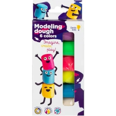 Afbeelding van Biologische boetseerkleiset, 6 kleuren, 0,18 kg, plastiline, zelfhardende klei, spelletjes voor kinderen, terug naar school, GenioKids 3, 4, 5, 6, 7, 8, 9, 10 jaar, eetbaar baby&#039;s