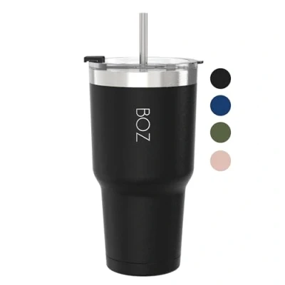 Afbeelding van BOZ Mok met deksel en rietje, geïsoleerde beker roestvrijstalen beker, ideaal voor warme koude dranken, BPA vrij (900 ml, zwart)