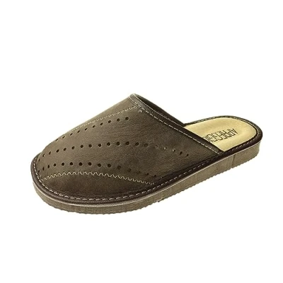 Afbeelding van APREGGIO Leren pantoffels voor heren comfortabele herenpantoffels herenpantoffels, Bruin