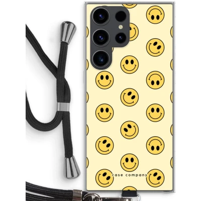Afbeelding van hoesje met Koord geschikt voor Samsung Galaxy S23 Ultra Smiley N2 Telefoonhoesje Zwart Bescherming aan alle Kanten en Over de Schermrand