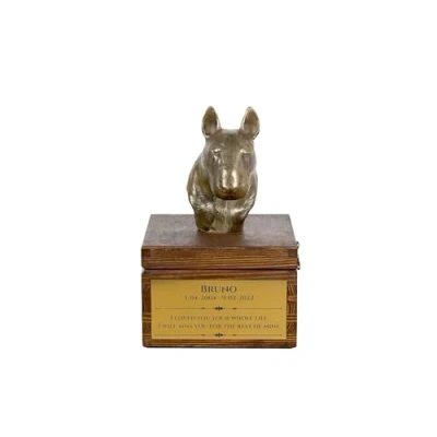 Afbeelding van Persoonlijke urn hond voor Bull Terrier met hondenstandbeeld