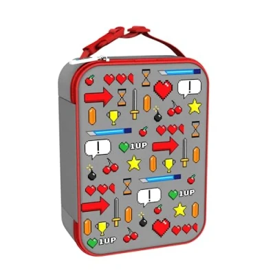 Image de ION8 Sac à Déjeuner Isotherme, Fermeture éclair 3 côtés, Poche pour bouteilles, Lavable, Polyester, Imprimé Jeu