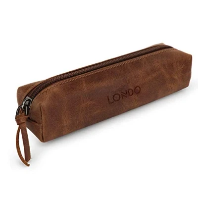 Afbeelding van Londo Pennenetui van echt leer, met ritssluiting, blauw, Bruin, Pen Case