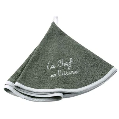 Afbeelding van douceur d&#039;intérieur, Ronde handdoek (diameter 60 cm) keuken kaki, geborduurde spons, linnen