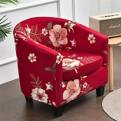 Afbeelding van Highdi Chesterfield fauteuilhoes, cabriolet, 2 delig, rekbare klassieke bankhoes, antislip, stoelbekleding, stoelbescherming (rood glanzend)