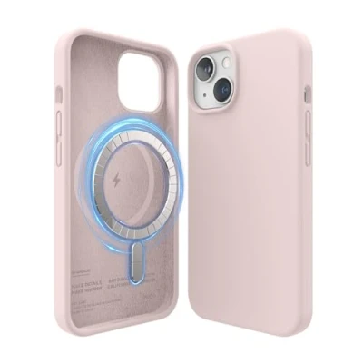 Afbeelding van elago Magnetische siliconen hoes compatibel met iPhone 14 Pro Case 15,49 cm en alle MagSafe accessoires, geïntegreerde magneten, hoogwaardige vloeibare hoes, beschermhoes (zachtroze)