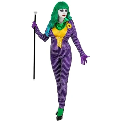 Afbeelding van Widmann Joker Kostuum Zwaar Gestoorde Batman Vrouw Paars Large Halloween Verkleedkleding