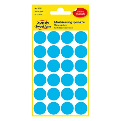 Image de Etiquette Avery Zweckform 3005 rond 18mm bleu 96 pcs