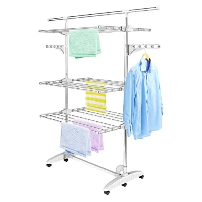 Afbeelding van Todeco Droogrek Materiaal: Roestvrij stalen buizen Maximale belasting: 3 kg per steunstang planken, wit, met vleugels en verlengde bovenste stang