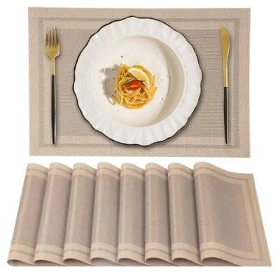 Afbeelding van Gucass Placemats, pvc, wasbaar, hittebestendig, antislip, voor keuken, restaurant, eettafel, 45 x 30 cm, beige, 8 stuks