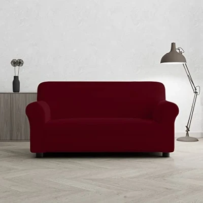 Afbeelding van Italian Bed Linen Bankhoes tweekleurig mooier bordeauxrood 2 zits