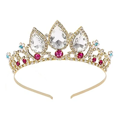 Afbeelding van Meisjes, prinses, tangled, kristal, strass, cosplay, tiara hoofdband, kroon voor bal, Halloween, verjaardag, kostuum, party (goud)