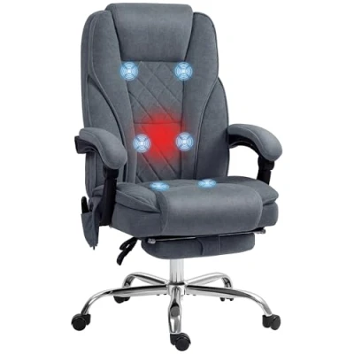 Afbeelding van Vinsetto Massage en verwarmde bureaustoel, ergonomische stoel met verstelbare hoogte, kantelbare rugleuning, bekabeld, voetensteun, 360 graden draaibaar, grijs