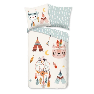 Afbeelding van Dekbedovertrek voor Kinderen 135x200 cm Boho Tipi Tenten en Dromenvanger Print Multi 1 Persoons 100% Katoen Flanel