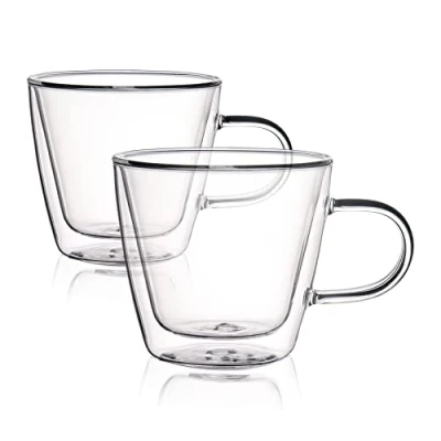 Afbeelding van HOMLA Cembra Set van 2 dubbelwandige glazen kopjes voor latte macchiato cappuccino vaatwasmachinebestendig hoogte 9 cm 0,28 liter