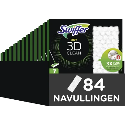 Afbeelding van Swiffer Vloerreiniger 3D Clean Droge Vloerdoekjes Navullingen Voordeelverpakking 12 x 7 doekjes