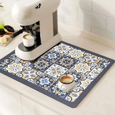 Afbeelding van SOQKEEN Zelfdrogende mat, 61 x 40,6 cm, waterabsorberend, koffiehuid vlekwerende mat met antislip en waterdichte rubberen achterkant, afdruipplank voor machine
