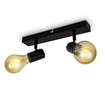 Afbeelding van B.K.Licht Plafondlamp plafondspot met 2 lichtpunten zwarte spotjes industrieel draaibar kantelbaar opbouwspots plafoniere excl. E27
