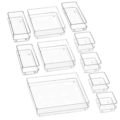 Afbeelding van (10 stuks)Puricon Clear Lade Organisator Make up Dividers, Multi functionele Vanity Trays, voor Slaapkamer Dresser Badkamer Keuken Office