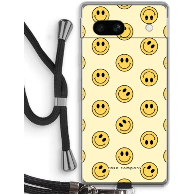 Afbeelding van Case Company® hoesje met Koord geschikt voor Google Pixel 7A Smiley N2 Telefoonhoesje Zwart Bescherming aan alle Kanten en Over de Schermrand
