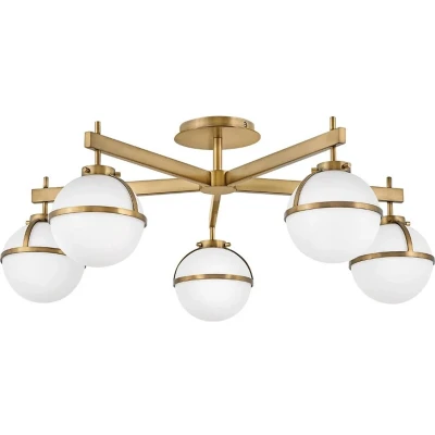 Afbeelding van Hinkley LED Plafond Badkamerlamp Hollis 5X E14 Max 40W IP44 Dimbaar Heritage Brass