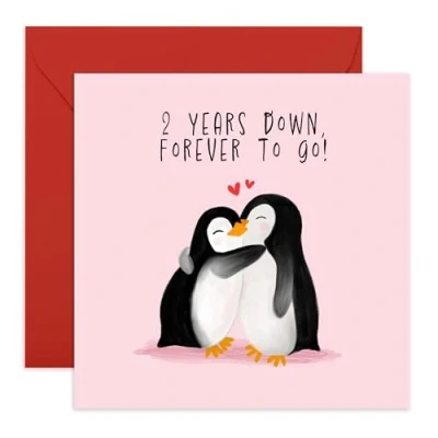Afbeelding van Central 23 2 jaar verjaardagskaart voor vriendin, vriend naar beneden, Forever To Go huwelijksverjaardagskaarten echtgenoot vrouw pinguïncadeaus