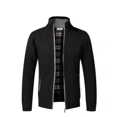 Afbeelding van Gebreid vest voor heren, met ritssluiting, herfst en winter, zak, gebreide jas heren rechte kraag, zwart.