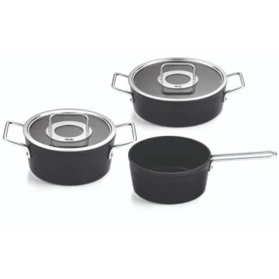 Afbeelding van Fissler Adamant Set van 3 aluminium potten met glazen deksel antiaanbaklaag (1 pan, 1 braadpan) inductie