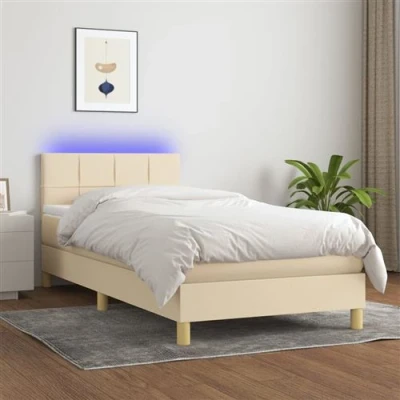 Afbeelding van vidaXL Boxspring met matras en LED stof crèmekleurig 80x200 cm