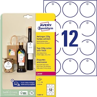 Afbeelding van Avery Zweckform T2004 10 Labels Ø 60 mm Karton Ultra wit 120 stuk(s) Niet hechtend Laser (kleur), (zwart/wit)