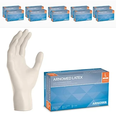 Afbeelding van ARNOMED Latex wegwerphandschoenen L, wit, 1000 stuks chirurgische poedervrij (10 dozen), wegwerphandschoenen, latexhandschoenen, latexhandschoen verkrijgbaar in de maten XS, S, M,