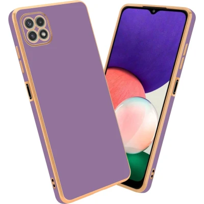 Afbeelding van Cadorabo Hoesje geschikt voor Samsung Galaxy A22 5G in Glossy Paars Goud Beschermhoes Case Cover van flexibel TPU silicone en met camerabescherming
