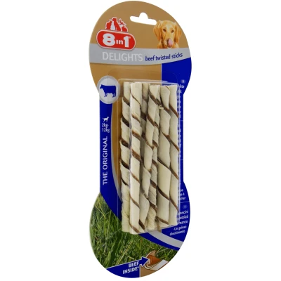Afbeelding van 8in1 Delights Twisted Sticks Hondensnacks Rundvlees 10x5.5 g 10 stuks Xsmall