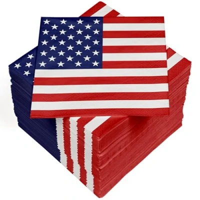 Afbeelding van HEKU Papieren servetten, 3 laags, 33 x cm, met sterren en strepen, absorberend praktisch verpakt, ideaal voor speciale gelegenheden, 100 stuks