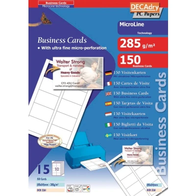 Afbeelding van Decadry visitekaarten MicroLine ft 85 x 54 mm, 285 g/m², 150 kaartjes