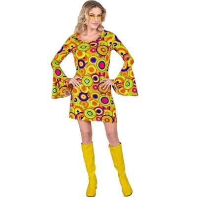 Afbeelding van Widmann Hippie Kostuum Love The 70s Longplay Circles Jurk Vrouw Multicolor Medium Carnavalskleding Verkleedkleding
